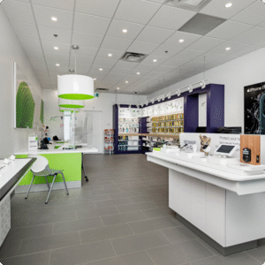 Retail store interior with display counters